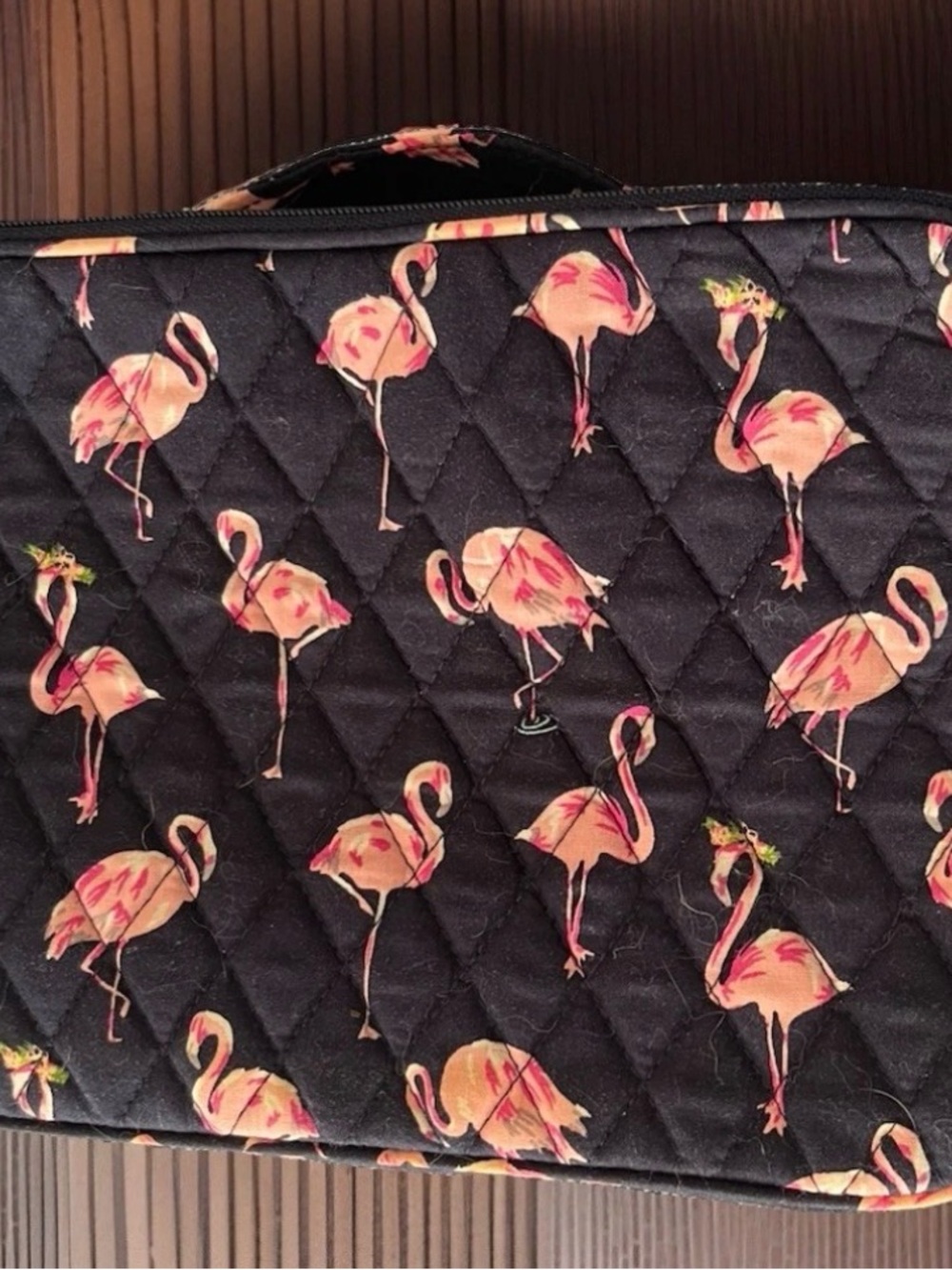 VERA BRADLEY Flamingo Fiesta Cosmetic Makeup Bag Quilted Navy Pink Retired VTG